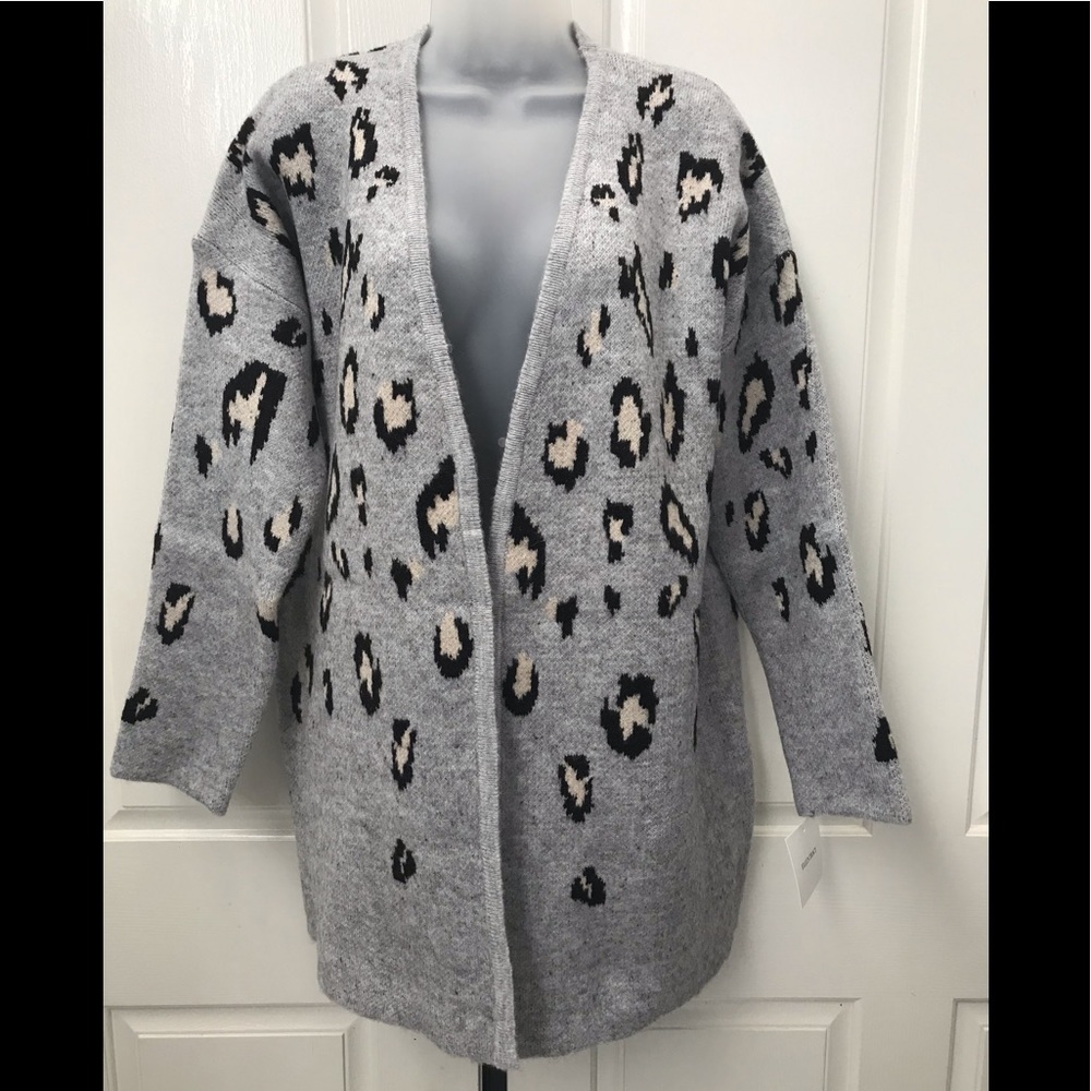 NEW wTag-ELLEN TRACY Gray Animal Print Cardigan L - Picture 2 of 3